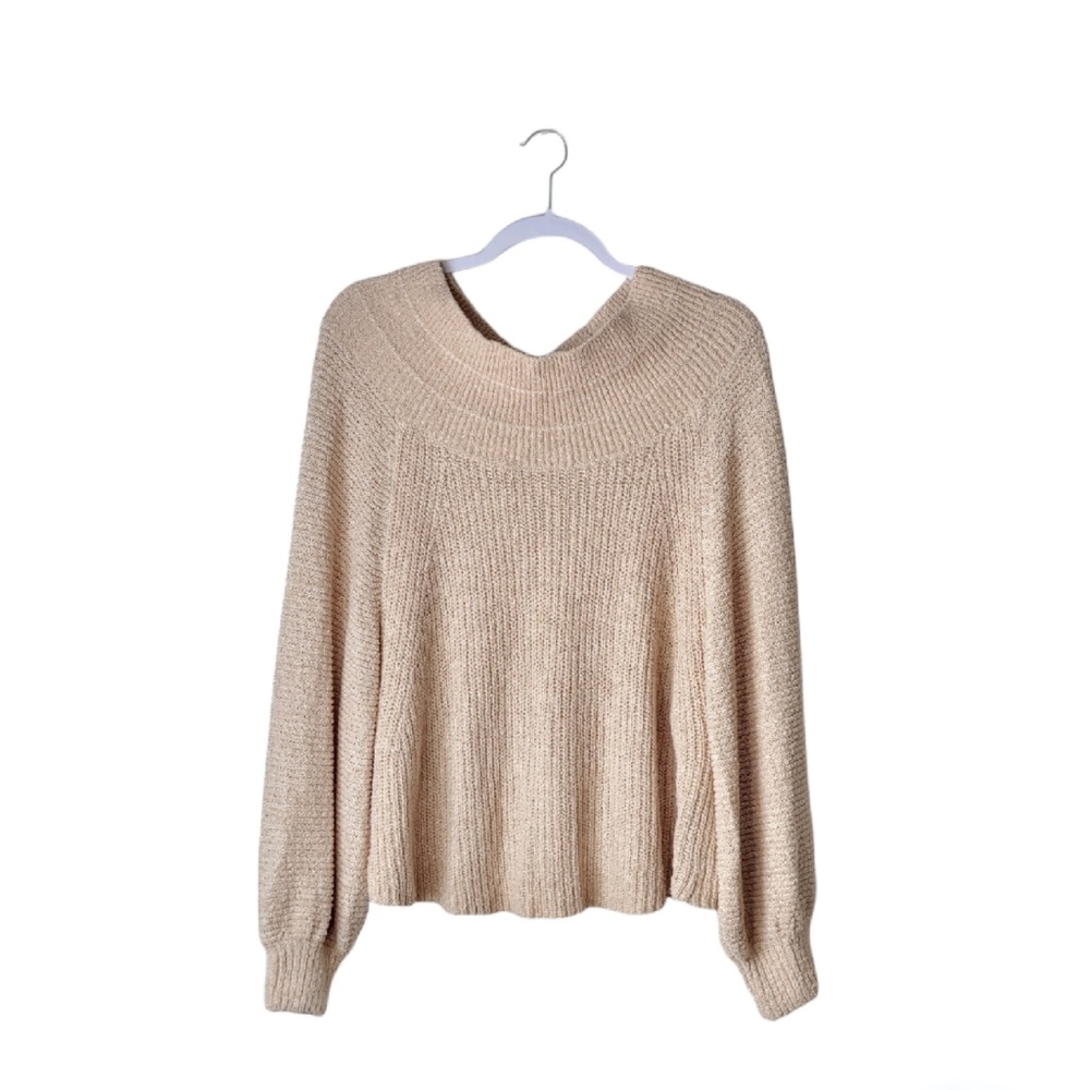 Free People Oversized Crochet Knit Balloon Sleeves Sweater